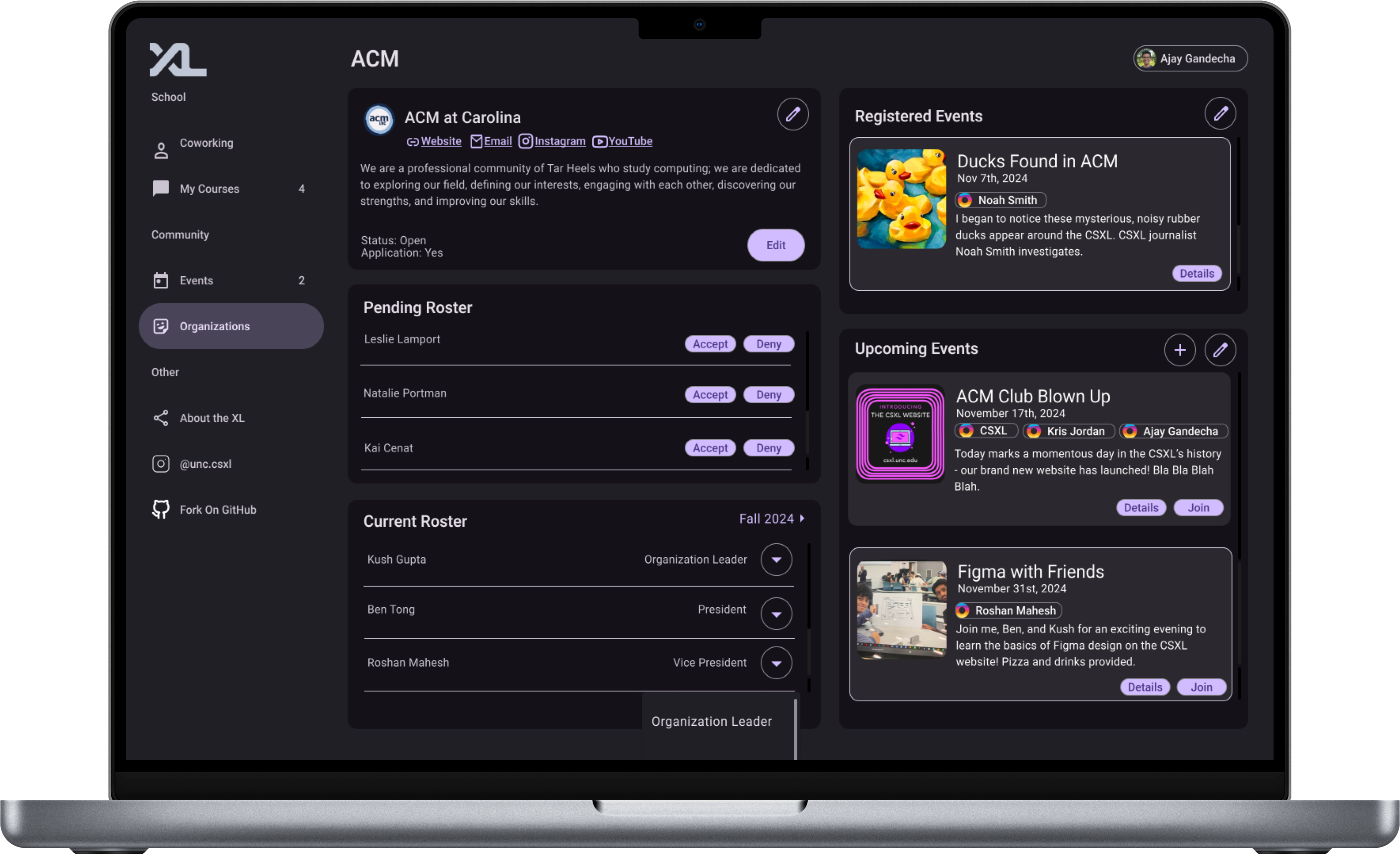 CSXL Roster System Screenshot